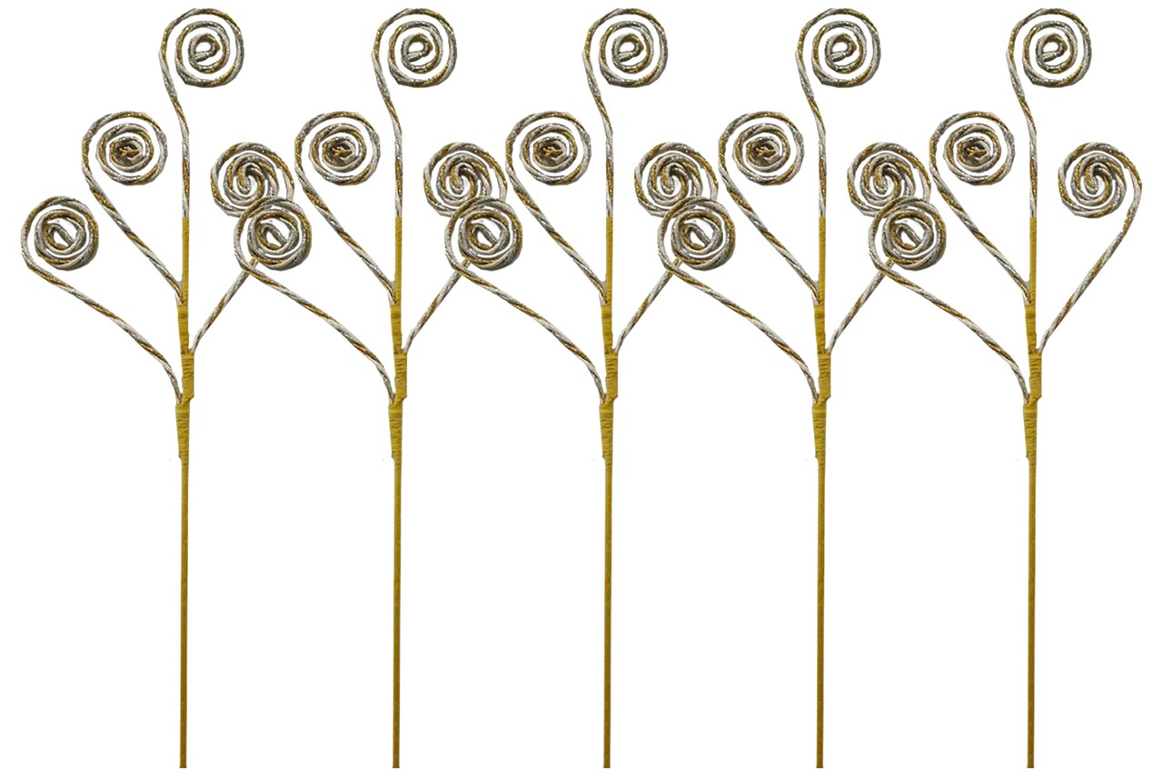 5 Pack of 27" Silver, White, and Gold Swirl Picks with Glitter Enhancements